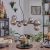 Chehalis hanging light, globe light, pendant light chrome, Smoke-coloured, 8-light sources