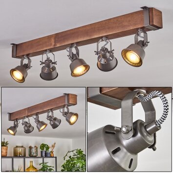 Pehefito ceiling light, ceiling spotlight dark brown, grey, 5-light sources