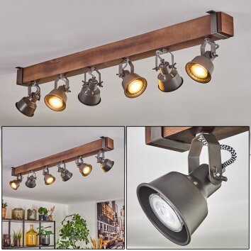 Pehefito ceiling light, ceiling spotlight dark brown, grey, 6-light sources