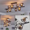 Gastor ceiling light, globe light chrome, clear, Smoke-coloured, 8-light sources