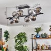 Gastor ceiling light, globe light chrome, clear, Smoke-coloured, 8-light sources