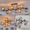 Koyoto ceiling light, globe light clear, Smoke-coloured, 10-light sources