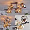 Koyoto ceiling light, globe light Amber, chrome, Smoke-coloured, 8-light sources