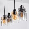 Hasvik hanging light, pendant light Amber, chrome, clear, Smoke-coloured, 4-light sources