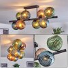 Koyoto ceiling light, globe light blue, green, coppery, 8-light sources