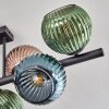 Koyoto ceiling light, globe light blue, green, coppery, 8-light sources