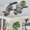 Koyoto ceiling light, globe light blue, green, coppery, 8-light sources