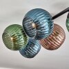 Koyoto ceiling light, globe light blue, green, coppery, 5-light sources