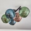 Koyoto ceiling light, globe light blue, green, coppery, 5-light sources