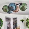 Koyoto ceiling light, globe light blue, green, coppery, 5-light sources