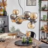 Gastor hanging light, globe light, pendant light Amber, chrome, Smoke-coloured, 10-light sources