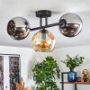 Koyoto ceiling light, globe light Amber, chrome, Smoke-coloured, 3-light sources