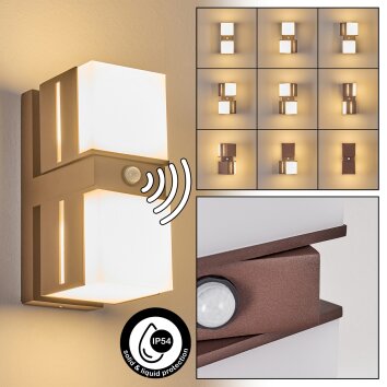 Swanek outdoor wall light, wall light LED rust-coloured, 2-light sources, Motion sensor