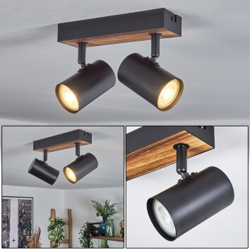 Gesteira ceiling light, ceiling spotlight Wood like finish, black, 2-light sources