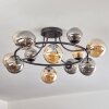 Chehalis ceiling light, globe light 76 cm Amber, Smoke-coloured, 12-light sources