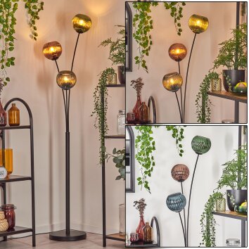 Koyoto globe light, floor lamp blue, green, coppery, 3-light sources