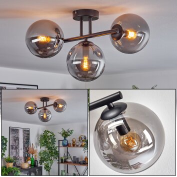 Gastor ceiling light, globe light Smoke-coloured, 3-light sources