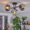 Gastor ceiling light, globe light chrome, clear, Smoke-coloured, 3-light sources