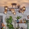 Chehalis ceiling light, globe light 76 cm chrome, clear, Smoke-coloured, 12-light sources