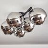 Koyoto ceiling light, globe light chrome, Smoke-coloured, 5-light sources