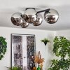 Koyoto ceiling light, globe light chrome, Smoke-coloured, 5-light sources