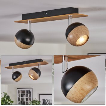 Haldor ceiling light, ceiling spotlight brown, chrome, black, 2-light sources