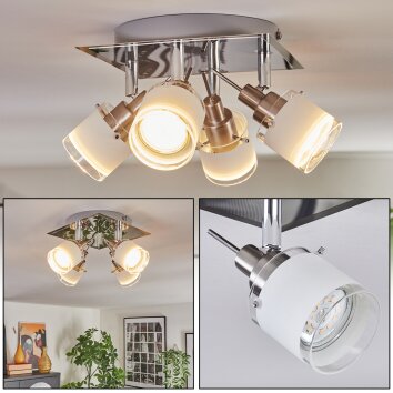 Maren ceiling light, ceiling spotlight LED chrome, matt nickel, 4-light sources