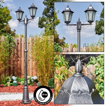 Lignac lamp post, path light black, silver, 2-light sources