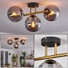 Gastor ceiling light, globe light 42 cm gold, black, 3-light sources