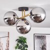 Gastor ceiling light, globe light 42 cm gold, black, 3-light sources