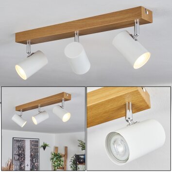 Gesteira ceiling light, ceiling spotlight chrome, Wood like finish, 3-light sources