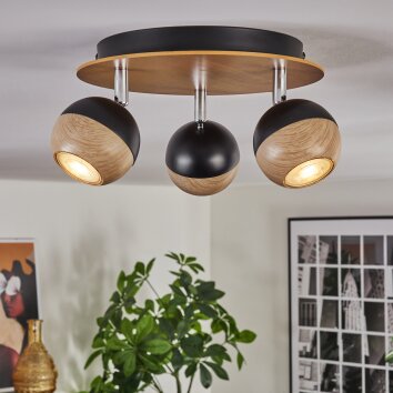 Haldor ceiling light, ceiling spotlight brown, chrome, black, 3-light sources