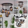 Gastor ceiling light, globe light 45 cm chrome, Smoke-coloured, 5-light sources