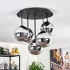 Gastor ceiling light, globe light 45 cm chrome, Smoke-coloured, 5-light sources