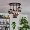 Gastor ceiling light, globe light 45 cm chrome, Smoke-coloured, 5-light sources