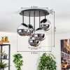 Gastor ceiling light, globe light 45 cm chrome, Smoke-coloured, 5-light sources