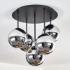 Gastor ceiling light, globe light 45 cm chrome, Smoke-coloured, 5-light sources