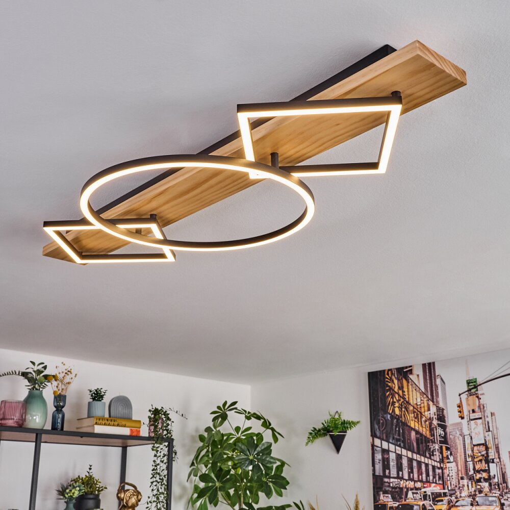 Pompu ceiling light LED Light wood, black, 2-light sources