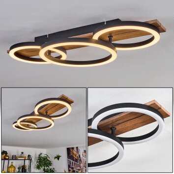 Cascada ceiling light LED brown, Wood like finish, black, 1-light source