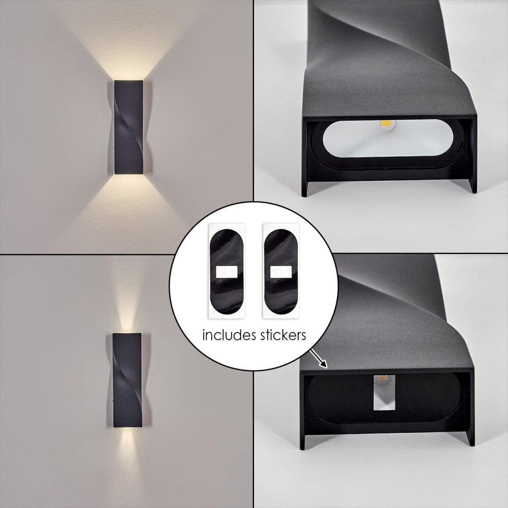 Halan outdoor wall light, Up & Down Light, wall light LED black, 2-light sources